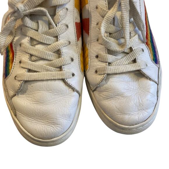Soludos x Lockhart Embroidery Good Vibes White Leather Rainbow Hippie Shoes Sz 8 - Picture 15 of 16